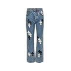 Pantalón Chrome Hearts negro y blanco patchwork cuero cruz jeans CALIDAD ORIGINAL