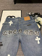 Pantalón Chrome Hearts & CH City edición limitada sánscrito cruz Appliqué patchwork jeans - Estilo D CALIDAD ORIGINAL