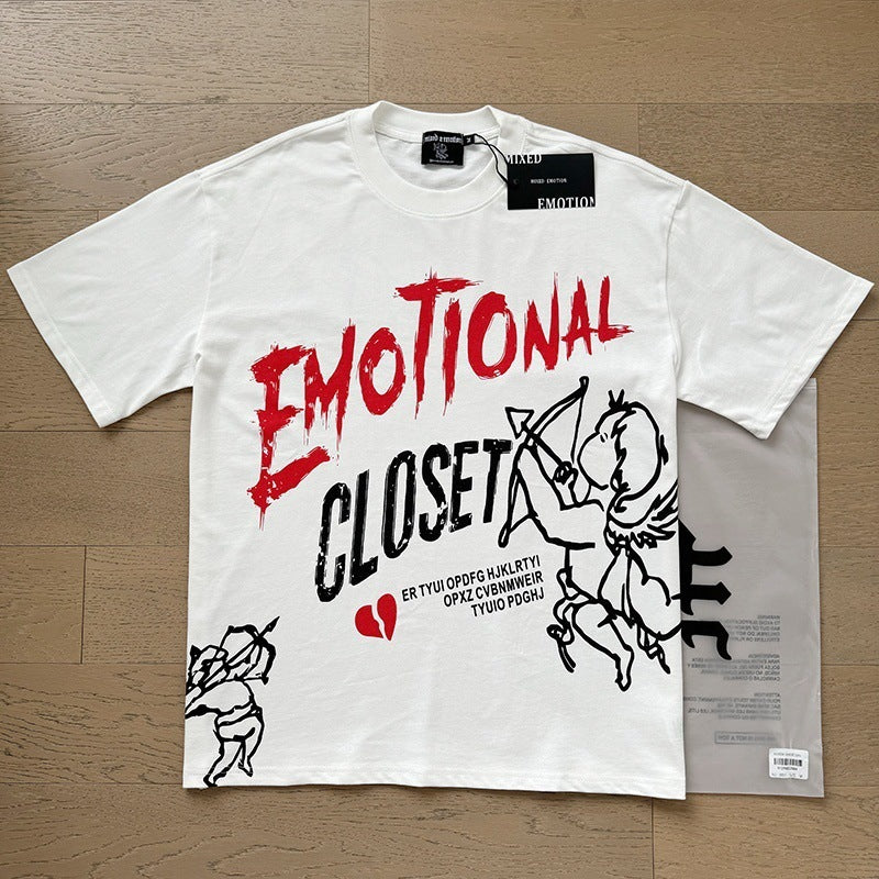 Polera Mixed Emotion Cupido Corazón Roto - Blanco/Rojo