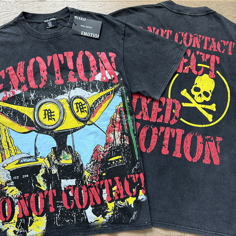 Polera Mixed Emotion Robot Alerta - Negro