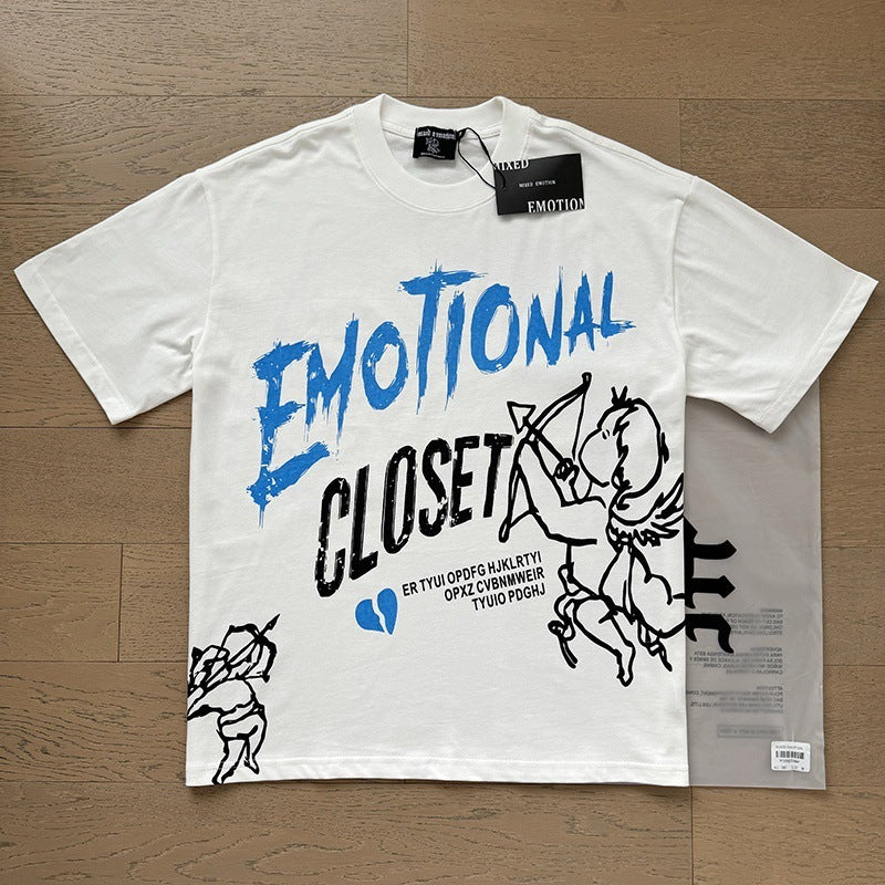 Polera Mixed Emotion Cupido Corazón Roto - Blanco/Azul