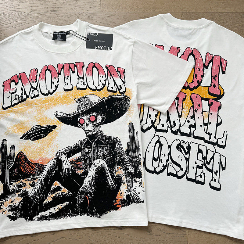 Polera Mixed Emotion Vaquero Alienígena - Blanco