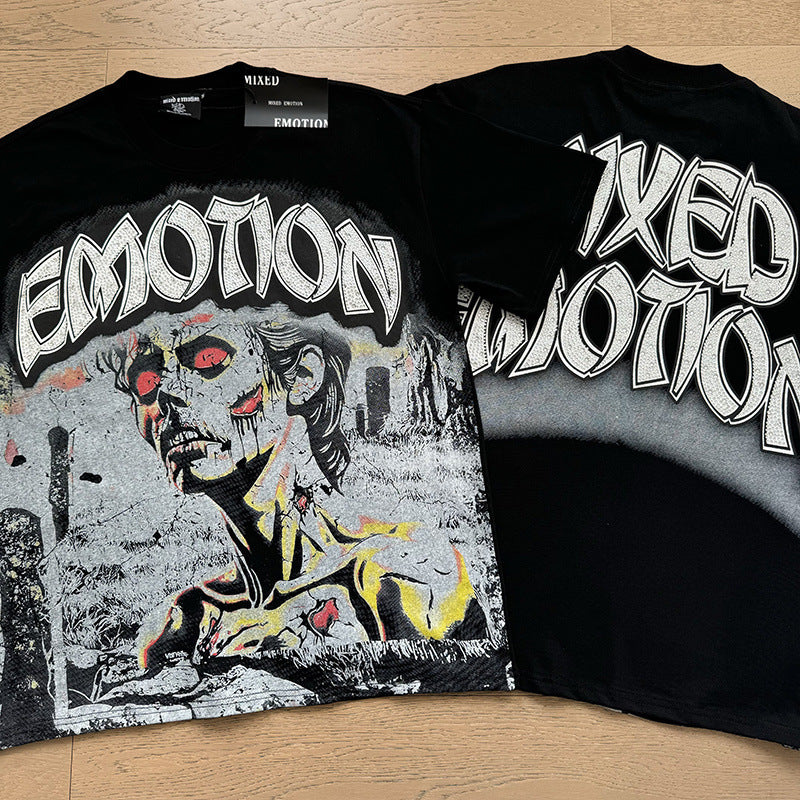 Polera Mixed Emotion Zombie Cementerio - Negro