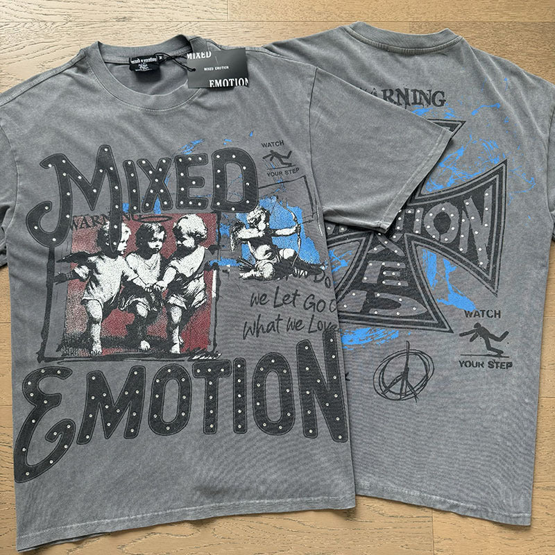 Polera Mixed Emotion Cruz y Ángeles - Gris Lavado