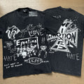 Polera Mixed Emotion Graffiti Amor y Odio - Negro Lavado