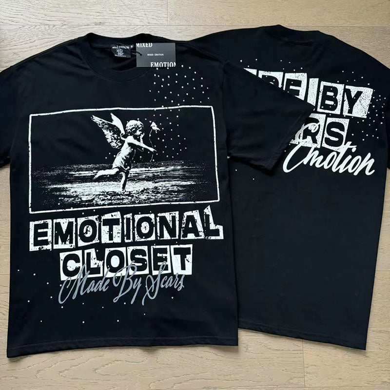 Polera Mixed Emotion Ángel Corriendo Vintage - Negro