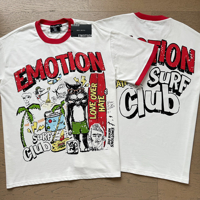 Polera Mixed Emotion Gato Surfista - Blanco