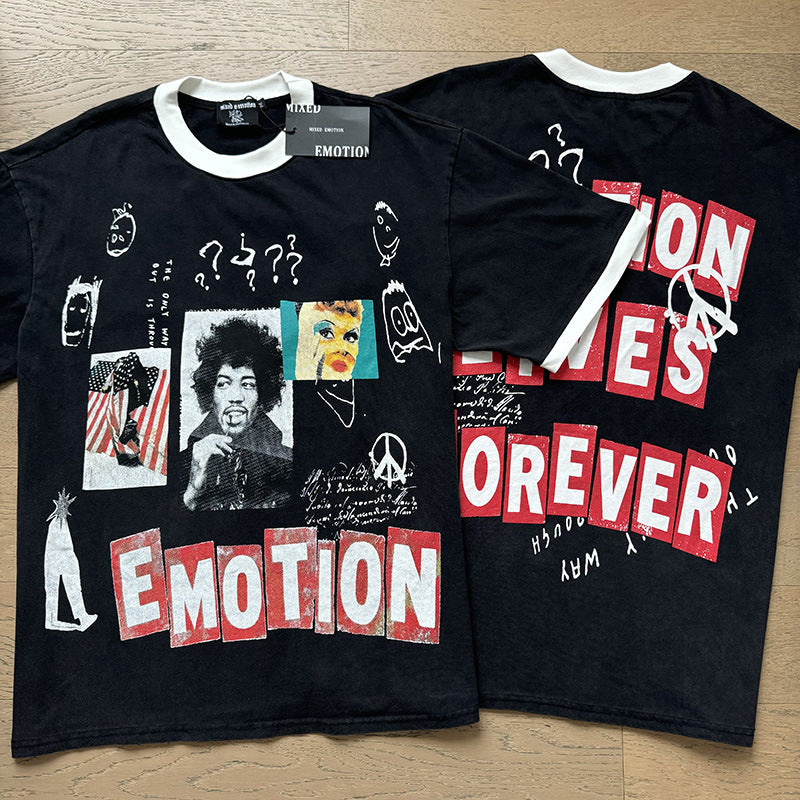 Polera Mixed Emotion Collage Rock Vintage - Negro Lavado