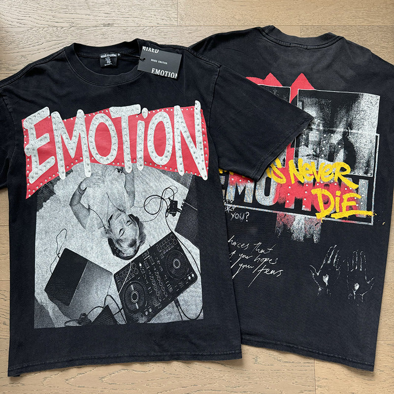 Polera Mixed Emotion DJ Auriculares - Negro Lavado